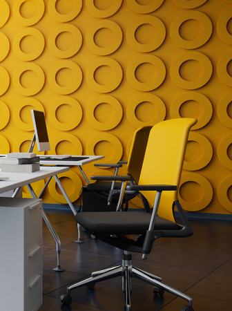 Modern office interior with yellow funishing. 3d Rendering.の写真素材