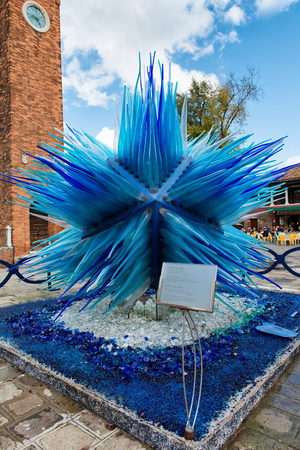 Glass artwork of blue star on Murano island in Venice, Italyのeditorial素材