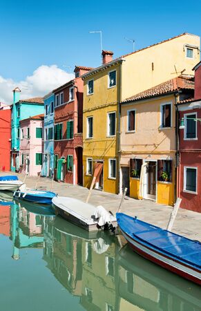 Street scene in famous Burano with its colorful houses near Venice, Italyのeditorial素材