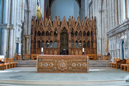 WINCHESTER, UK - FEBRUARY 07: The choir and a small altar inside Winchester Cathedral. February 07,...