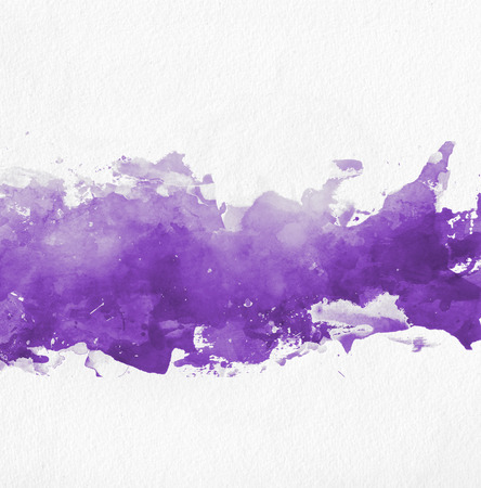 Purple watercolor paint banner with random brushstrokes as a central band over textured white paper with copy space for a design templateの写真素材