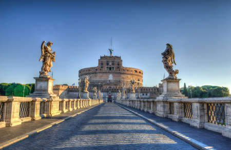 Saint Angel Castle (Castel Sant Angelo) with bridge over the Tiber river in Rome, Italyのeditorial素材