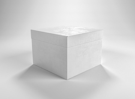 Three sides of blank closed box over white background with set down shadow. Includes copy space. 3d...