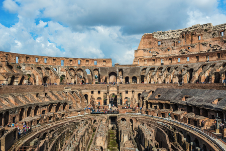 ROME - May 19, 2016: Interior of the Colosseum (Coliseum) also known as the Flavian Amphitheatre with arena and hypogeum. One of the main attractions of the city. Rome, Italy.のeditorial素材