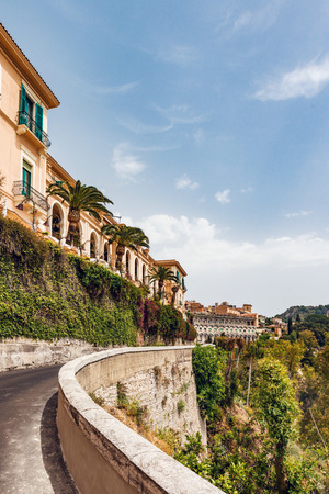 Cityscape of Taormina, located on a hillside in Sicily, Italyの写真素材