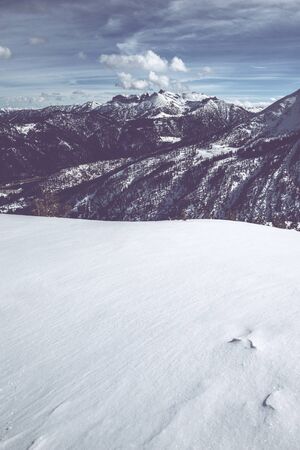 Scenic view of picturesque Alpine landscape in winter