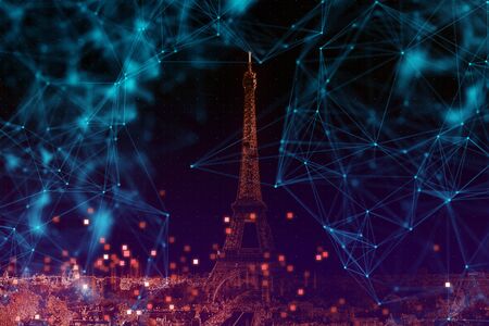 connectivity smart city concept of Parisの写真素材