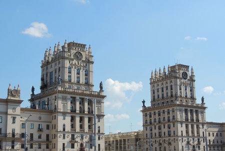 The building of the tower at station square in Minsk, Belarus. Gate Of Minsk.のeditorial素材