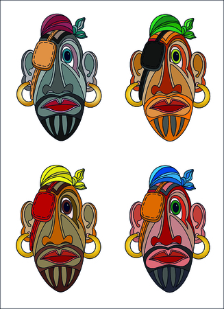 Pirate faces cartoon color mask isolated on white.のイラスト素材
