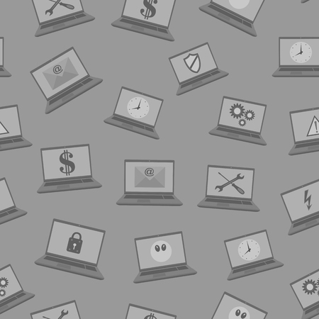 Seamless pattern with laptops with characters on a gray background.のイラスト素材