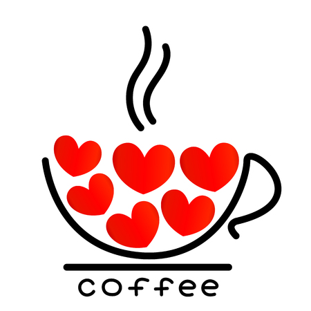 Coffee cup with red hearts icon, design elementのイラスト素材