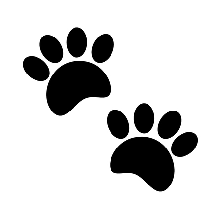 Paw print animal track black on white background.の写真素材