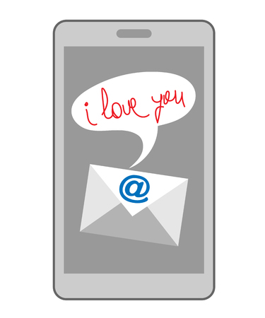 Mobile phone display showing an e-mail with a Declaration of loveのイラスト素材