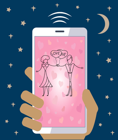 Mobile phone in hand sending.のイラスト素材