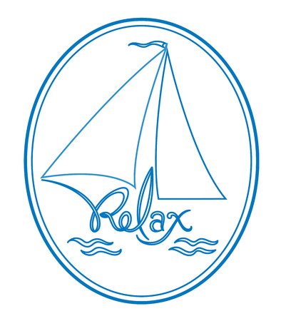 Sailboat floating on the waves with the inscription relax logo emblem icon.のイラスト素材