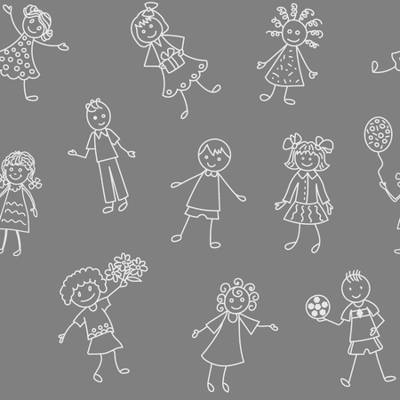 Seamless pattern of happy Doodle kids drawingのイラスト素材