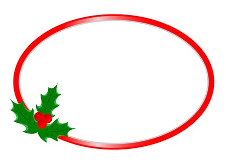 Christmas greeting card oval border template with Holly leaf with copy space for your text.のイラスト素材