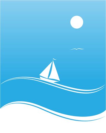 White sailboat on sea waves romantic pattern card with copy space for your text.のイラスト素材