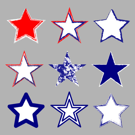 American flag symbols stars icon sign set isolated design elementのイラスト素材