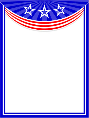 American flag symbols wave pattern frame border corner with stars and empty space for your text.のイラスト素材