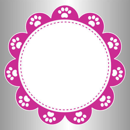 Pink round frame flower shape with paws with space for text for invitations, cards, covers.のイラスト素材