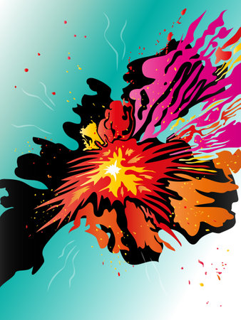 Abstract dynamic futuristic multicolored exploding flare background.のイラスト素材