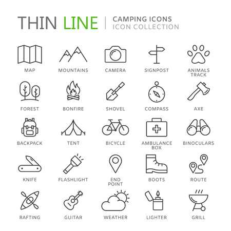Collection of camping thin line iconsのイラスト素材