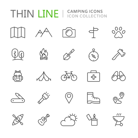 Collection of camping thin line iconsのイラスト素材