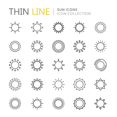 Collection of sun thin line iconsのイラスト素材