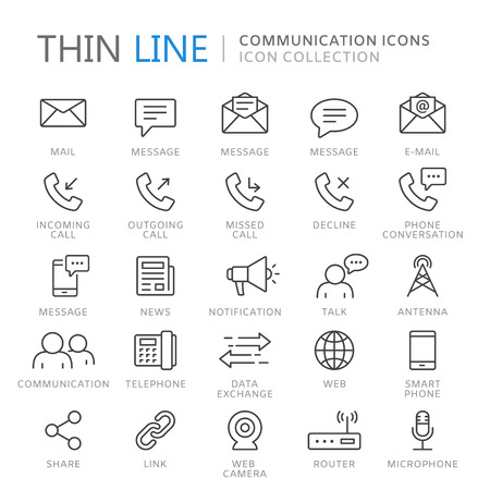 Collection of communication thin line iconsのイラスト素材