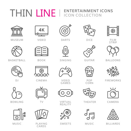 Collection of entertainment thin line iconsのイラスト素材