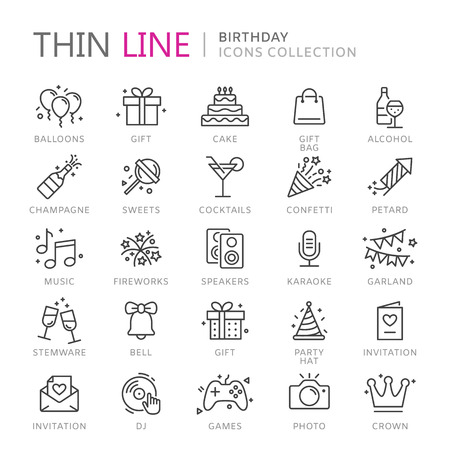 Collection of birthday thin line icons, vector illustration.のイラスト素材