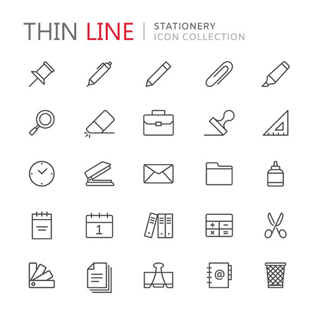 Collection of stationery thin line iconsのイラスト素材