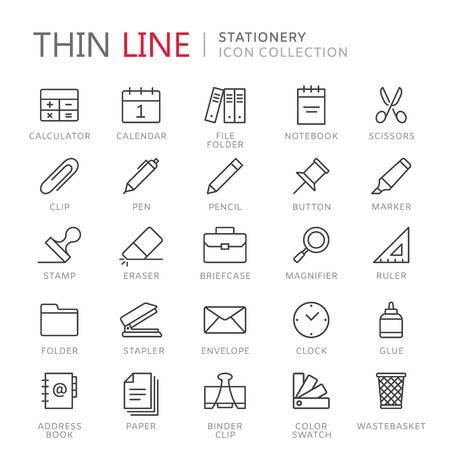 Collection of stationery thin line iconsのイラスト素材
