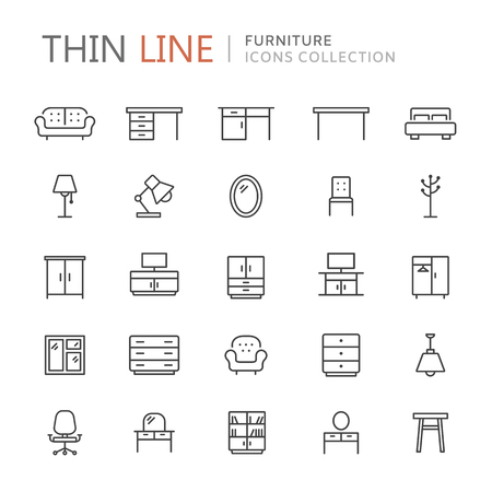 Collection of furniture thin line iconsのイラスト素材