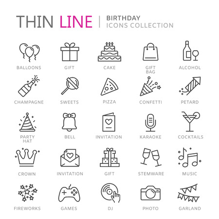 Collection of birthday thin line icons.のイラスト素材