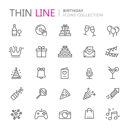 Collection of birthday thin line iconsのイラスト素材