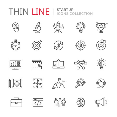 Collection of startup thin line iconsのイラスト素材