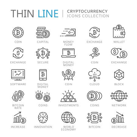 Collection of cryptocurrency thin line icons. Vector illustration.のイラスト素材