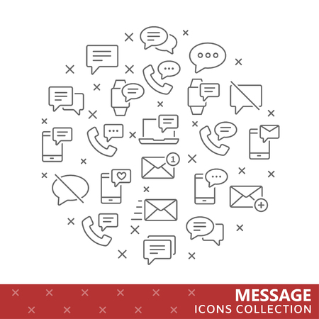 Collection of message thin line iconsのイラスト素材