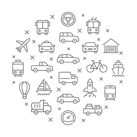Collection of transport thin line iconsのイラスト素材