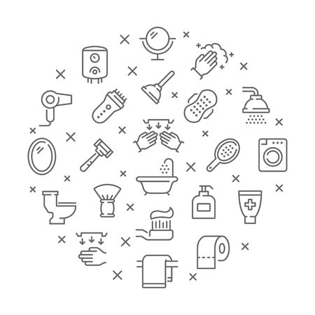 Collection of bathroom thin line iconsのイラスト素材