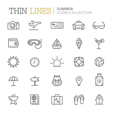 Collection of summer thin line iconsのイラスト素材