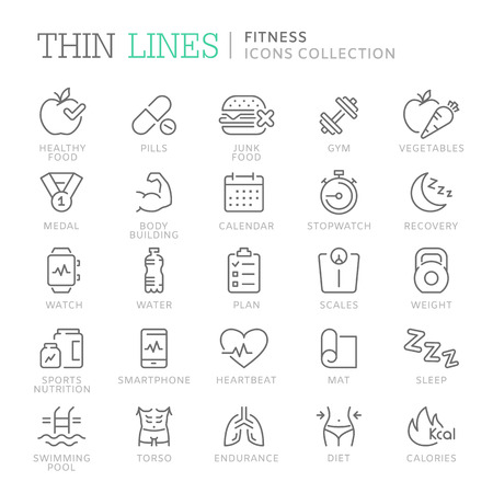 Collection of fitness related line icons. Vector eps 8のイラスト素材
