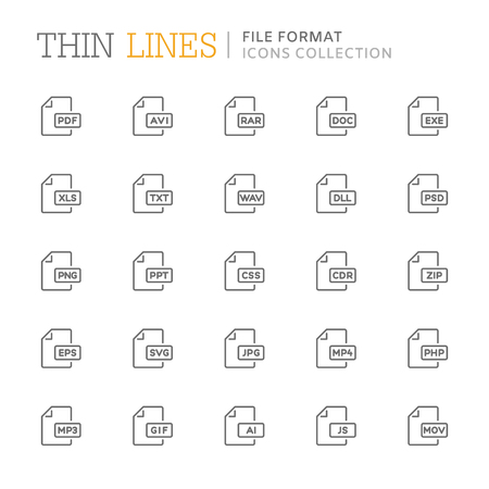 Collection of file format related line icons. Editable strokeのイラスト素材