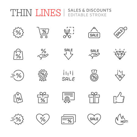 Collection of sales related line icons. Editable strokeのイラスト素材