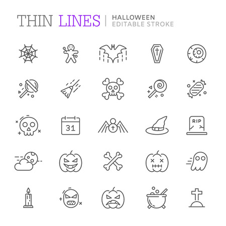 Collection of halloween related line icons. Editable strokeのイラスト素材