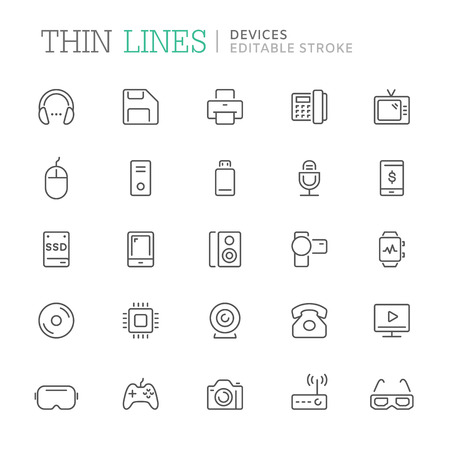 Collection of devices related line icons. Editable strokeのイラスト素材