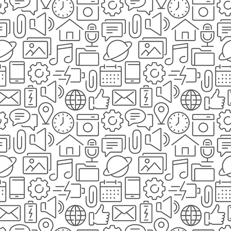Mobile interface seamless pattern with thin line iconsのイラスト素材