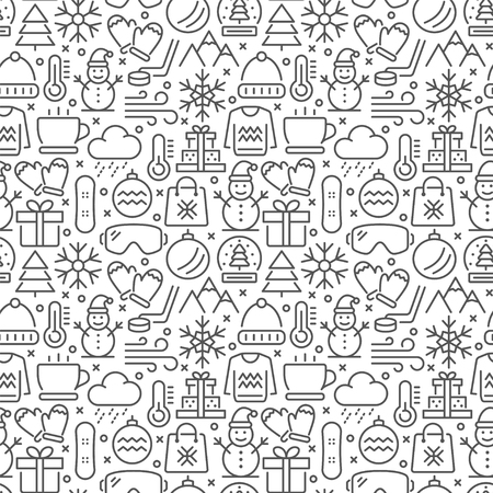 Winter seamless pattern with thin line iconsのイラスト素材